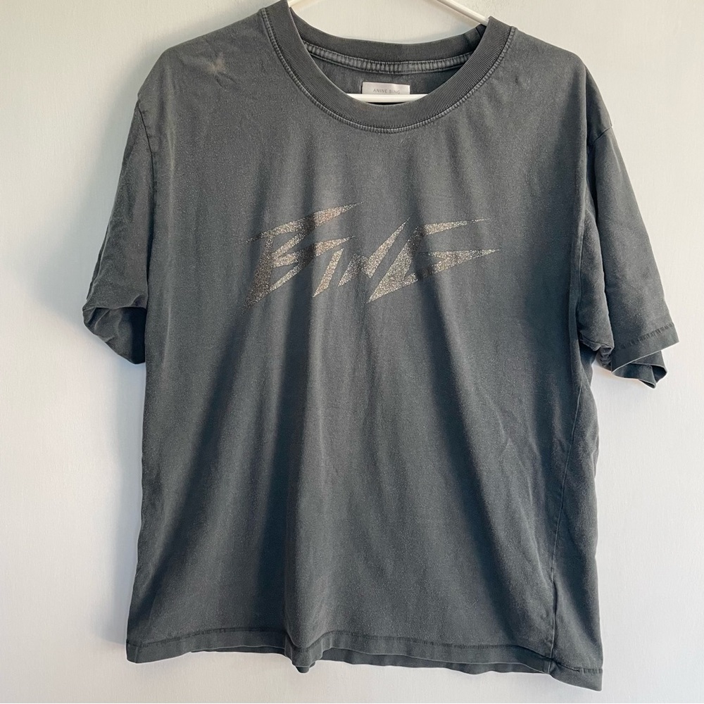 Anine Bing Gray Glitter Tee Shirt Short Sleeve Top Charcoal Unisex Large L - Picture 2 of 12